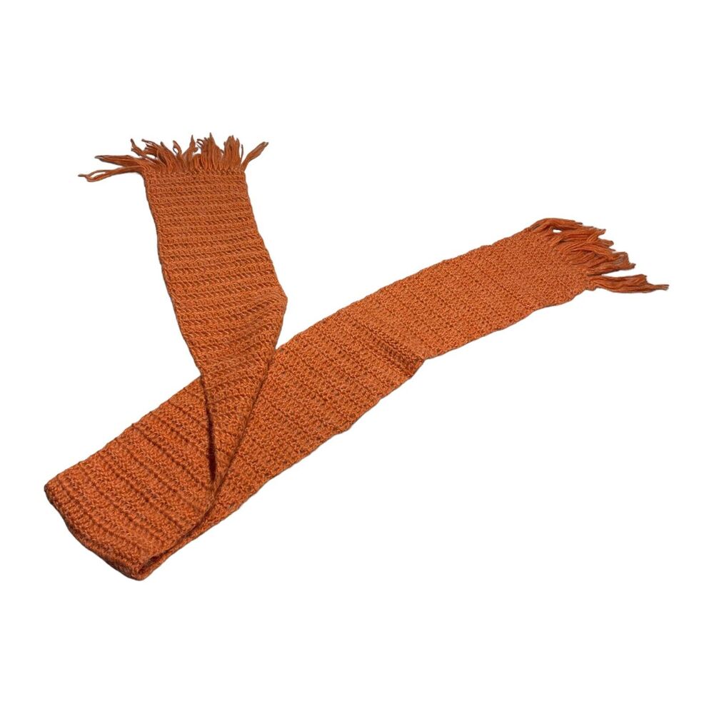 Women's Orange Fringed Detail Boho Cozy Handmade Woven Rectangle Scarf - Picture 2 of 6